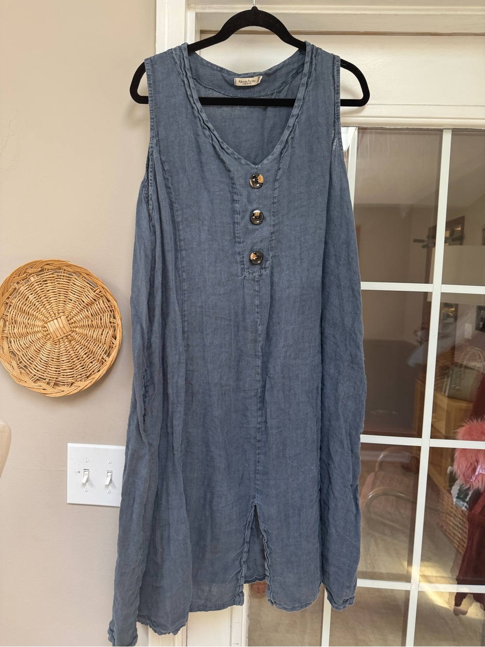 Italian Linen Button Front A-Line Dress Pockets 3XL Alessia Pacini